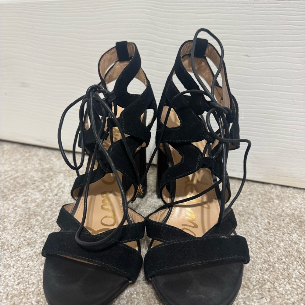 Sam Edelman Yardley Lace-Up Sandal Heel W 6.5 Black Women